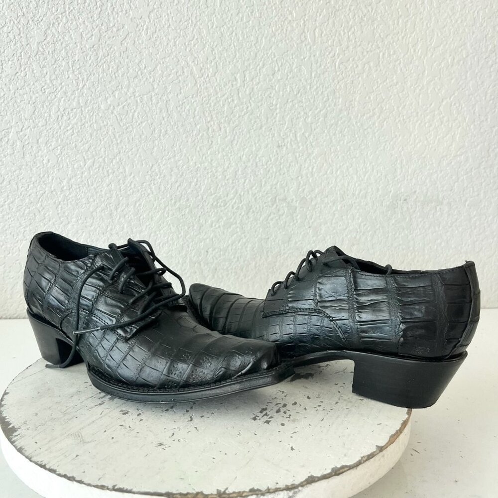 Rod Patrick Womens Lace Up Shoes 6.5 C Black Caiman Western Boots Loafers Ankle